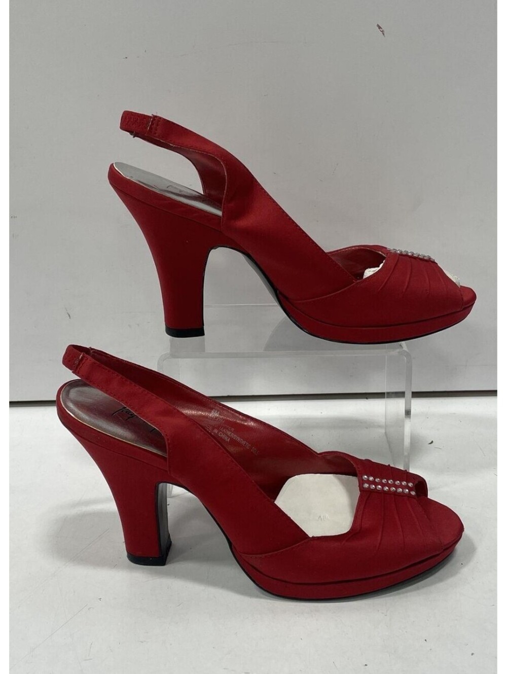 Jacqueline Ferrar Womens Red Peep Toe Rhinestone Slingback Heels Size 6m